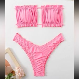 Ruched lettuce trim bikini swimsuit